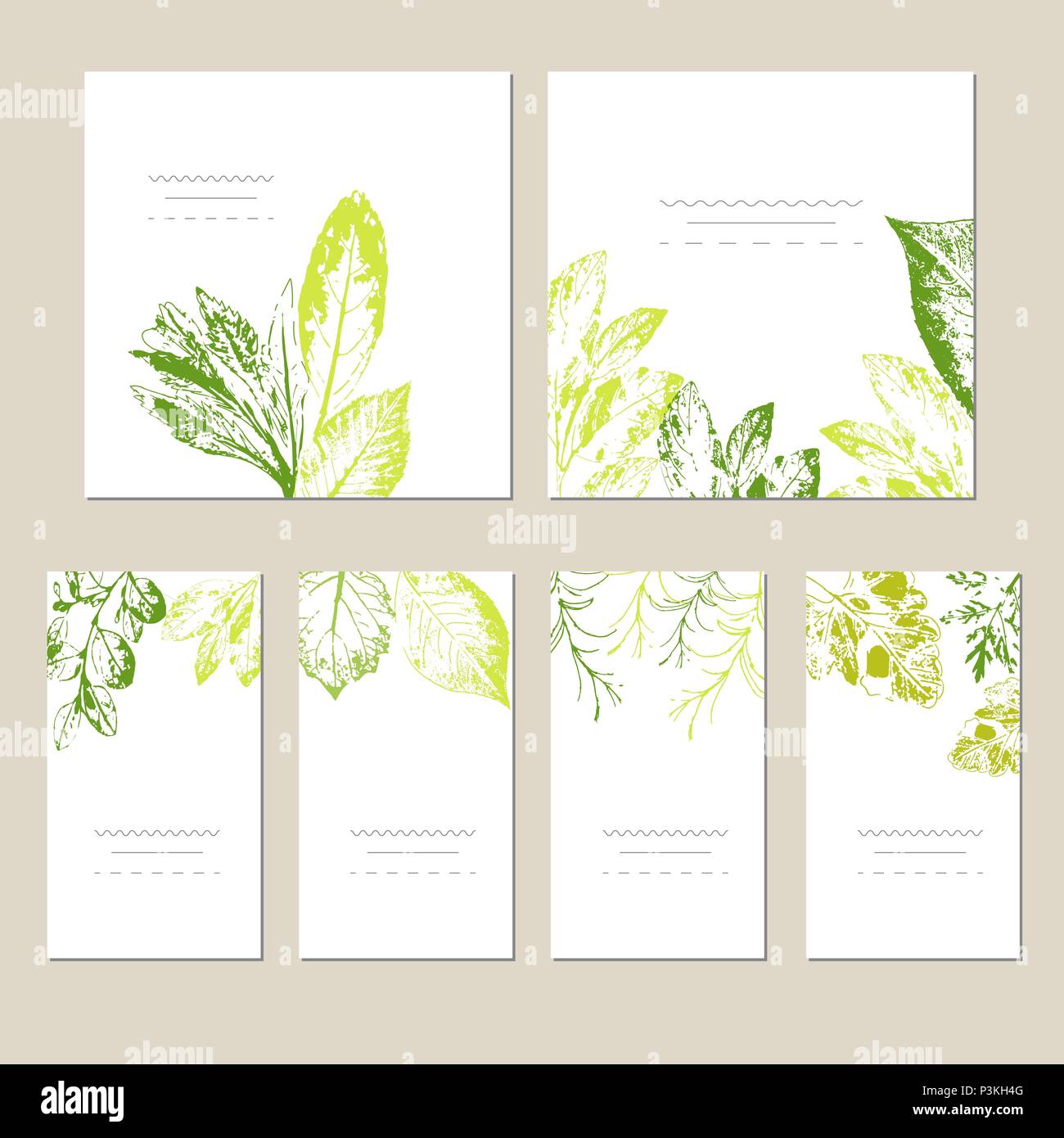 Set Card mit Blättern. Hochzeit Schmuck Konzept. Blumen Poster, einladen. Vektor dekorative Grußkarte oder Einladung design Hintergrund Stock Vektor