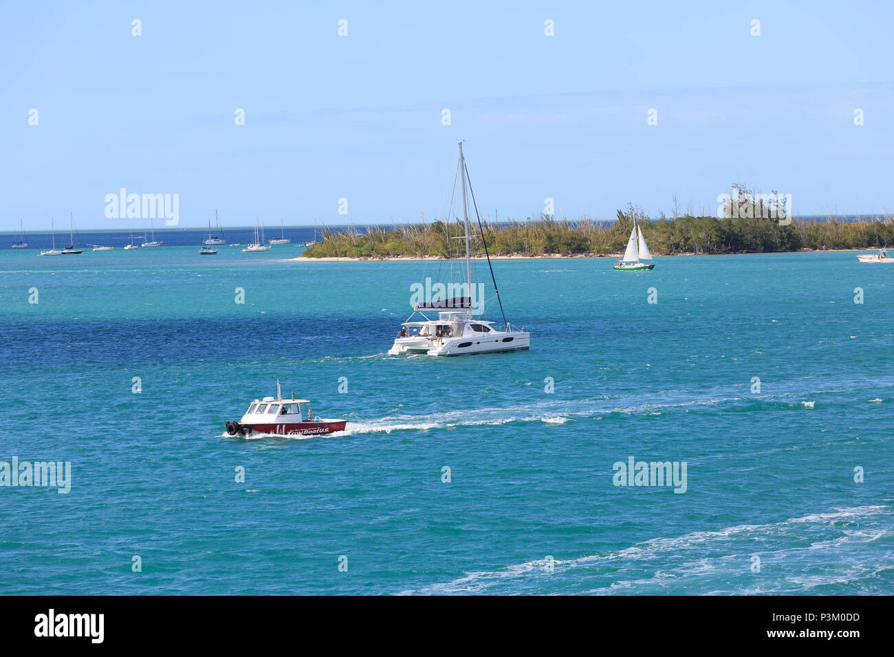Drei Boote an Land in der Nähe von Key West Stockfoto
