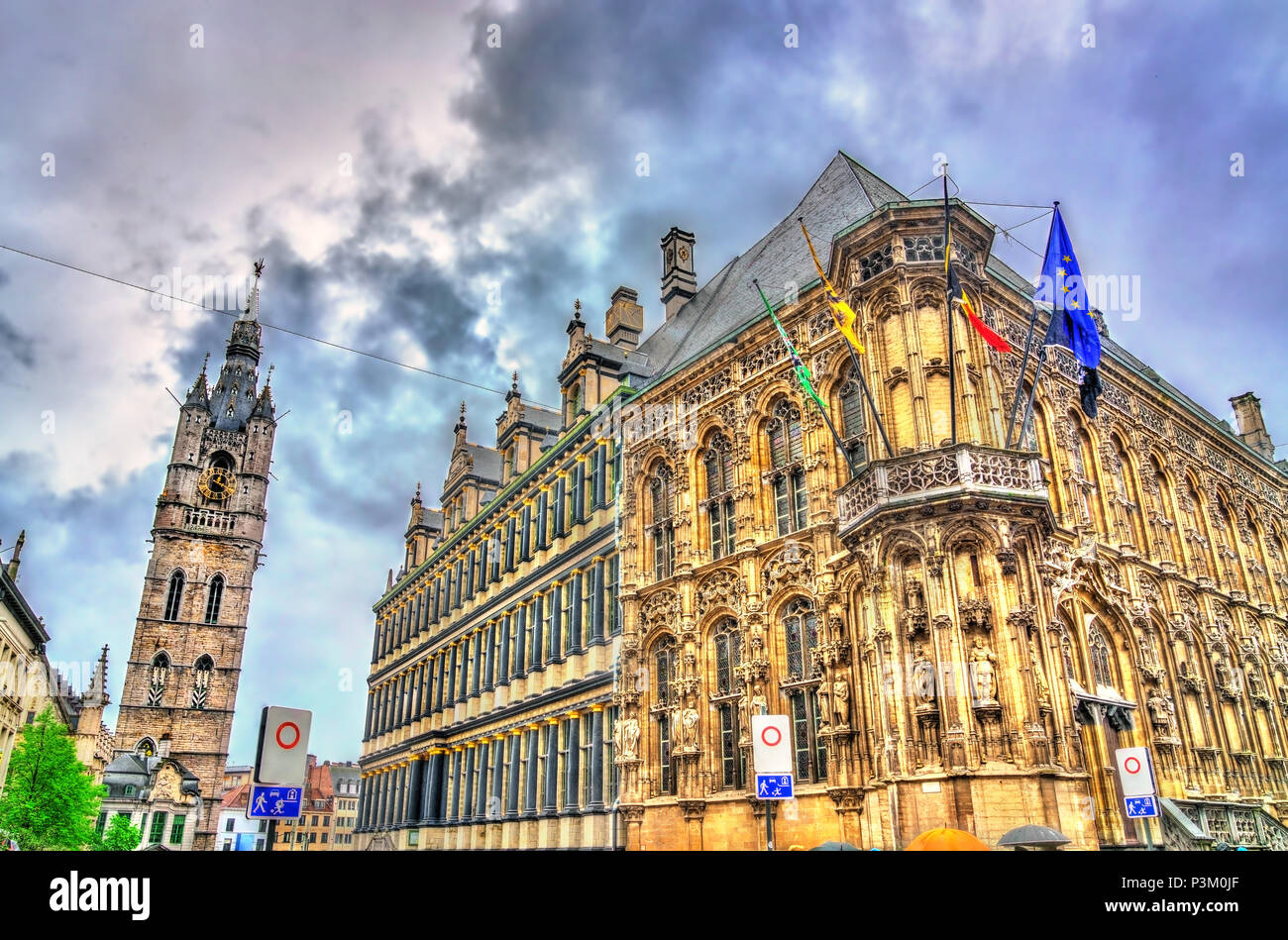 Das Rathaus und der Belfried von Gent, Belgien Stockfoto