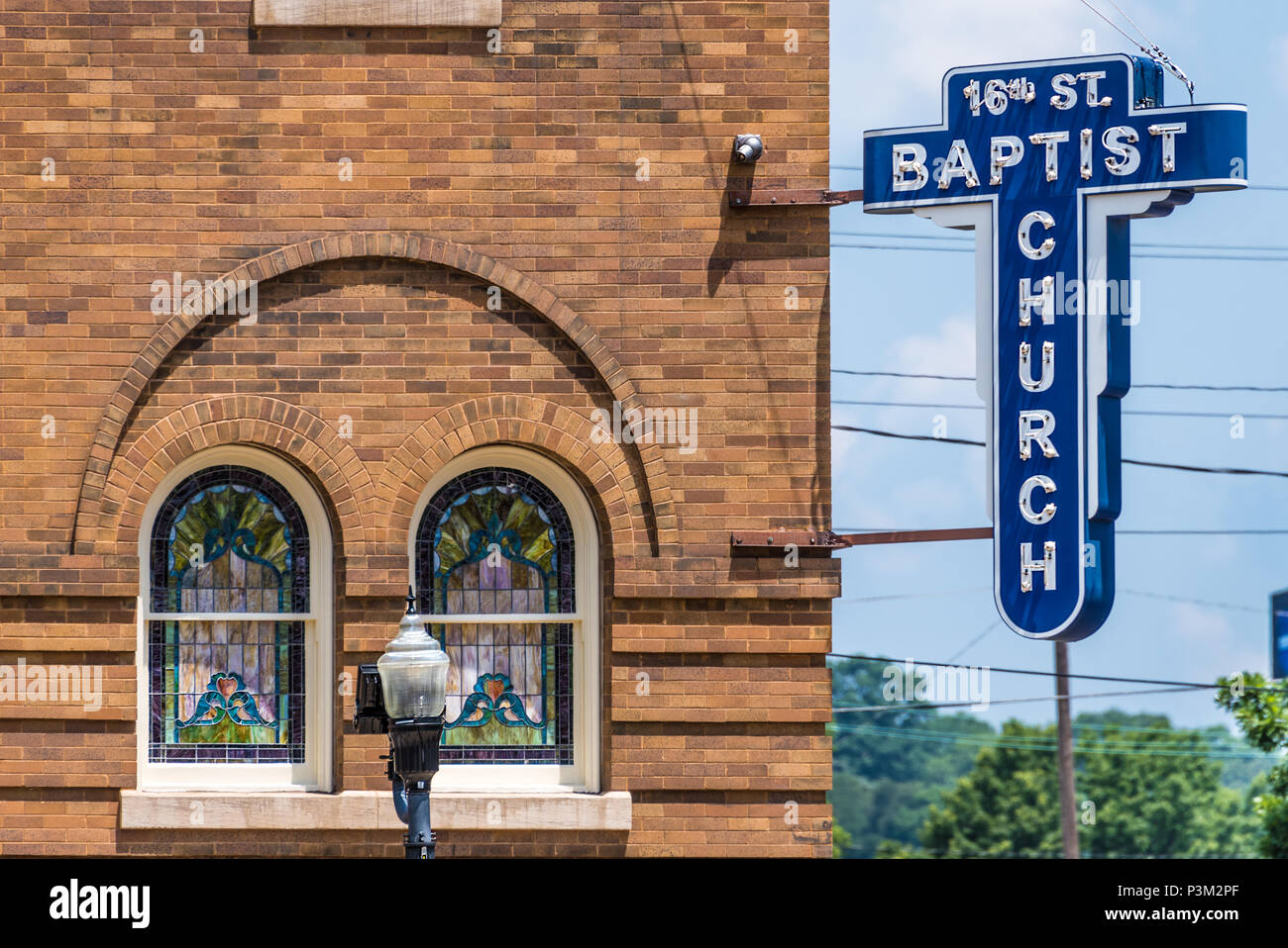 16Th Street Baptist Church in Birmingham, AL, Standort einer KKK rassistischen Bombardierung, die vier schwarzen Mädchen getötet und verletzt 22 weitere am 15. September 1963. Stockfoto