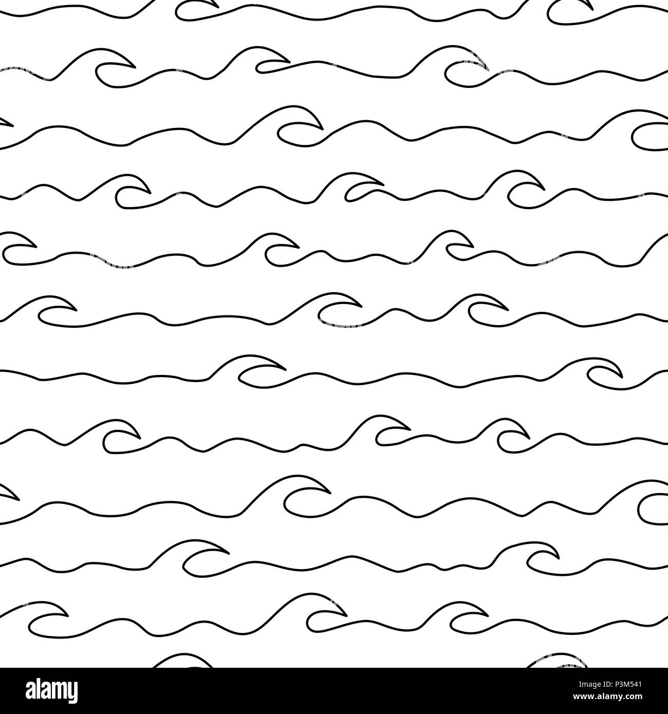 Vector Illustration mit stilisierten Lineare sea wave. Nahtlose Muster von Schwarzen Meer Wellen auf weißem Hintergrund Stock Vektor