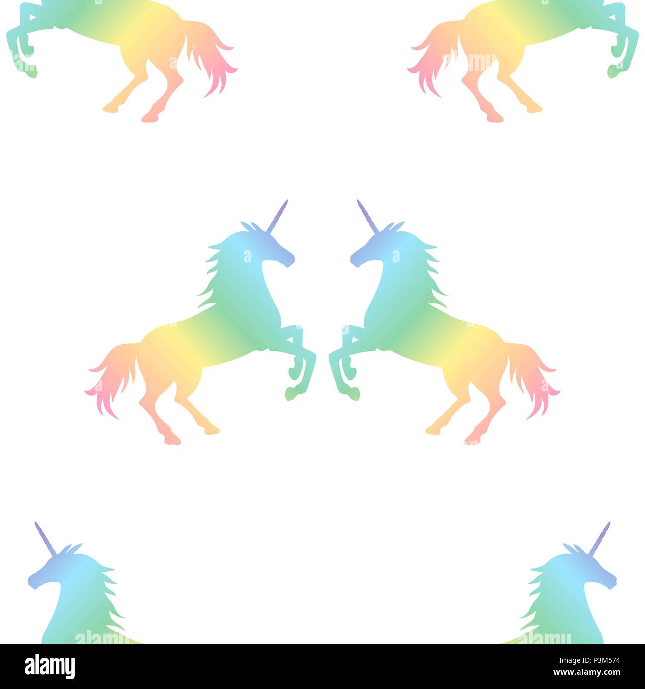 Vector Abbildung: nahtlose Muster von Rainbow Einhörner Paar auf weißem Hintergrund. Einhorn Textur Stock Vektor