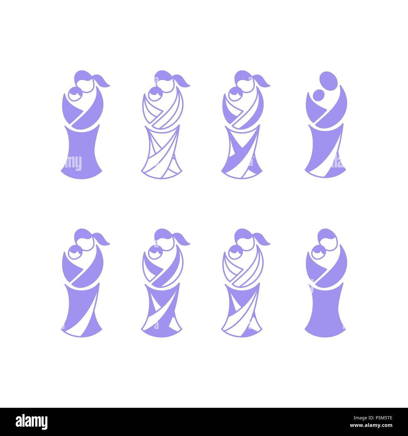 Vektor Symbol der Elternschaft, stillen und Schlinge. Abbildung: Baby tragen in der Schlinge. Sling Schriftzug gesetzt. Stock Vektor