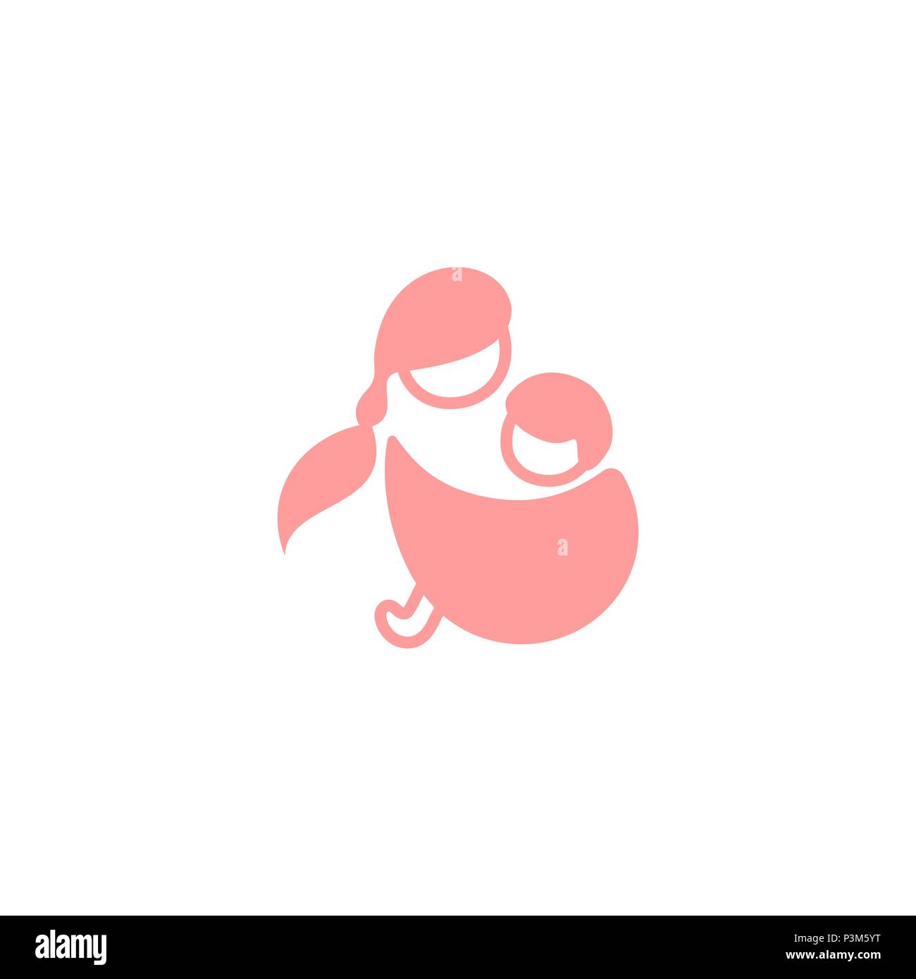 Vektor logo Mutter mit ihrem Baby in der Schlinge. Sling Schriftzug. Das Tragen von Babys in der Schlinge Stock Vektor