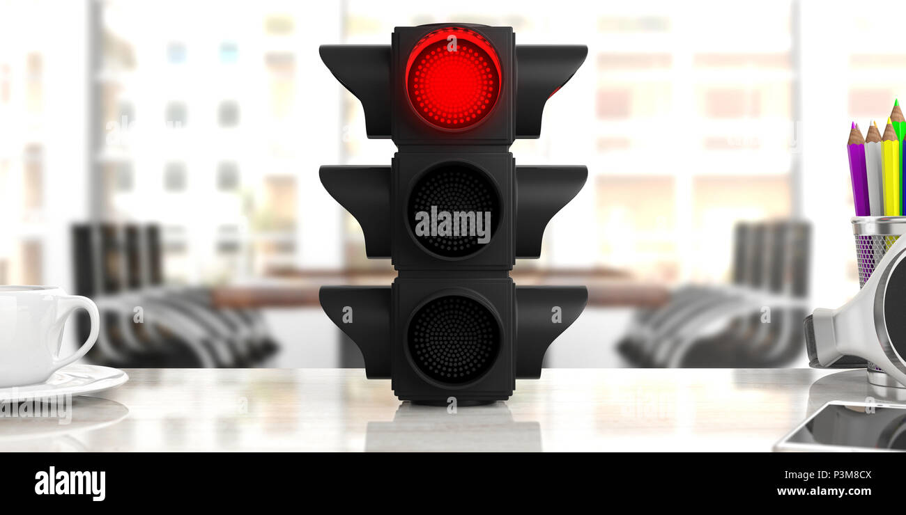 Red Light-Konzept. Ampel, ROT-Signal, auf Büro Schreibtisch, blur  Hintergrund. 3D-Darstellung Stockfotografie - Alamy