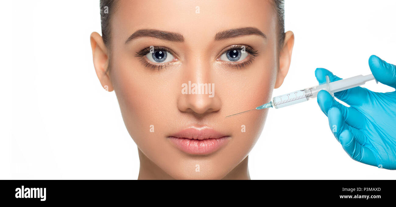 Injektionen, Kosmetologie, schöne weibliche Gesicht mit perfekte Haut Stockfoto