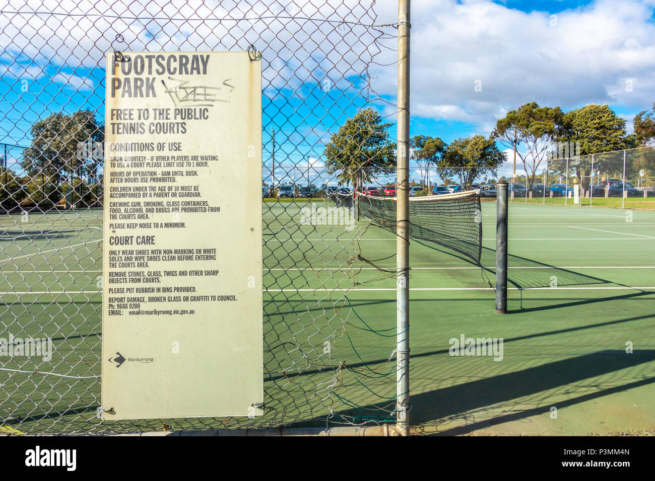 Eingang des freien Tennisplatz in Footscray Park. Melbourne, VIC, Australien Stockfoto