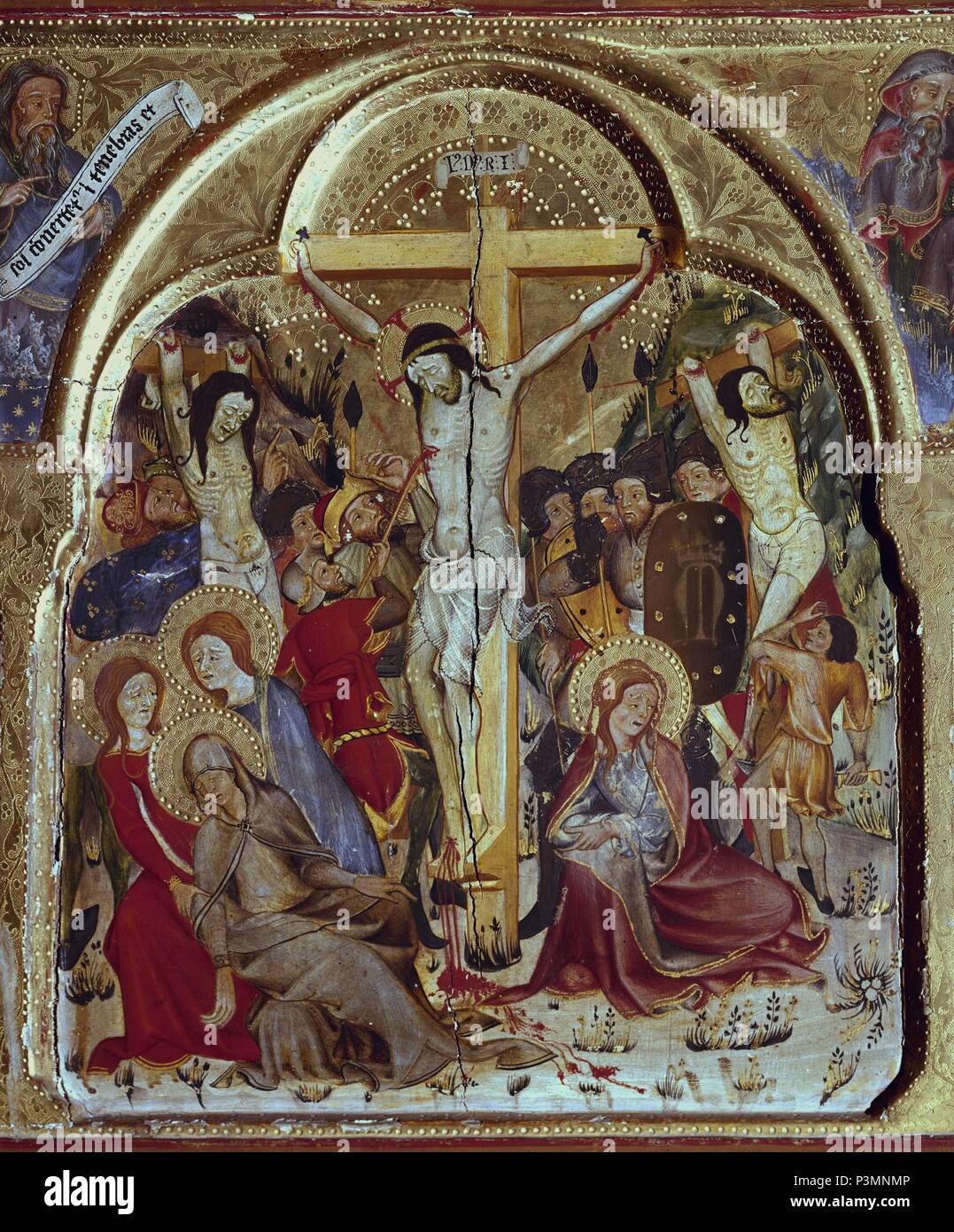 Las MEJORES DEL TRIPTICO RELICARIO PROCEDENTE DEL MONASTERIO DE PIEDRA - 1390 - KREUZIGUNG DE JESUCRISTO - GOTICO MUDEJAR. Ort: ACADEMIA DE LA HISTORIA - COLECCION, MADRID, SPANIEN. Stockfoto