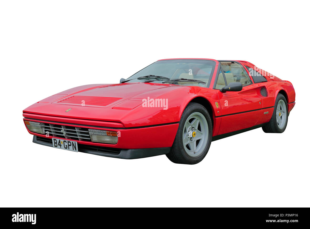 Einen roten Ferrari 328 GTS isoliert auf weißem Hintergrund Stockfoto