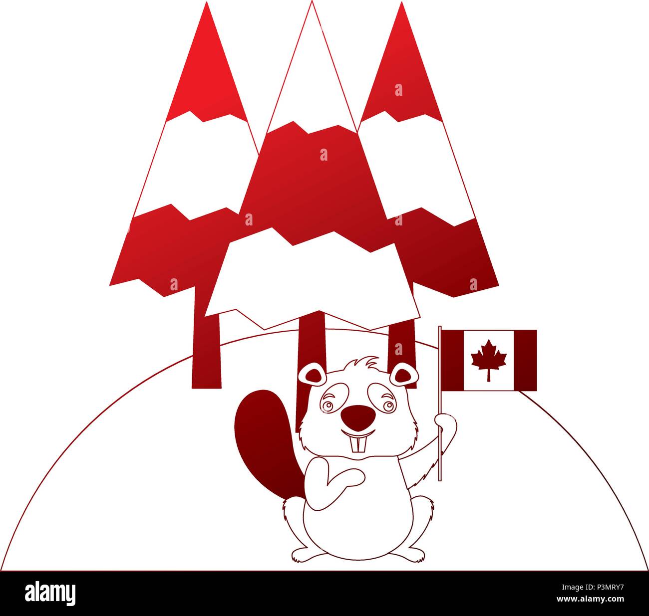 Kanadische Biber holding Kanada Flagge im Wald Vektor-illustration neon Stock Vektor