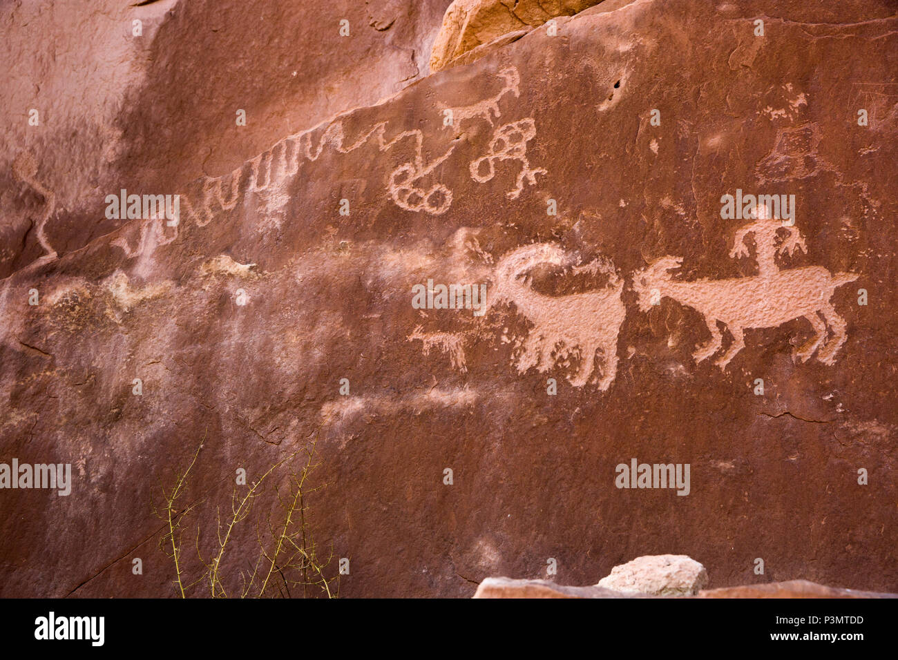 Prähistorische Ancestral Puebloan Felszeichnungen im San Juan County im Südosten von Utah, United States Stockfoto