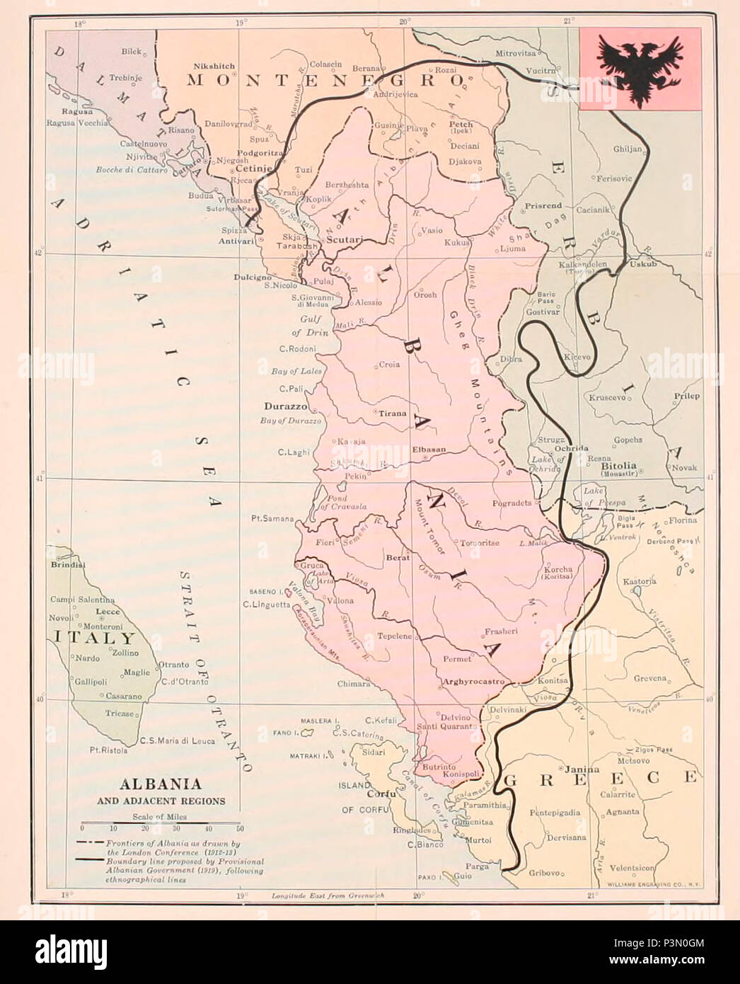 Karte von Albanien und den angrenzenden Regionen, ca. 1919 Stockfotografie - Alamy