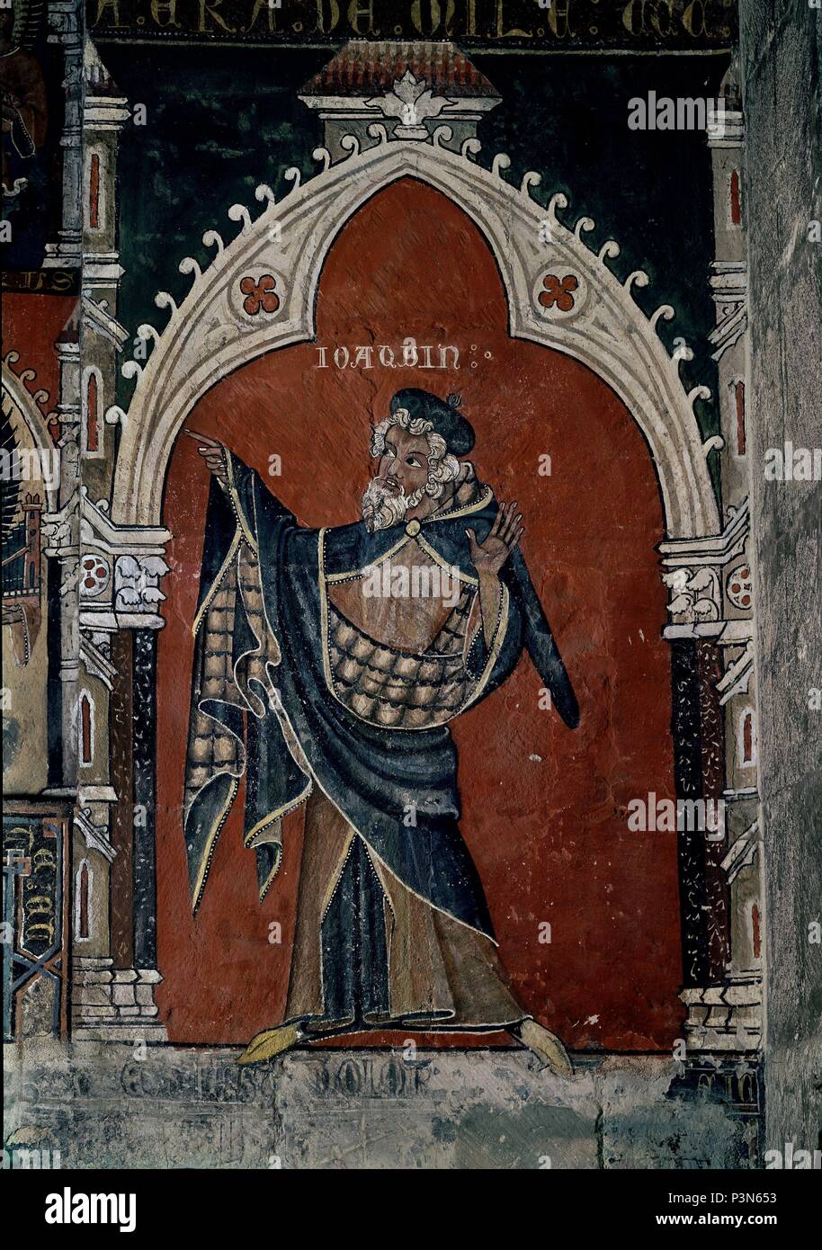 CAPILLA DE SAN MARTIN CONOCIDA COMO LA CAPILLA DEL ACEITE - San Joaquin - PINTURA WANDBILD - SIGLO XIII - GOTICO ESPAÑOL. Autor: Antón Sánchez de Segovia (18 Prozent). Lage: CATEDRAL VIEJA, Salamanca, Spanien. Stockfoto