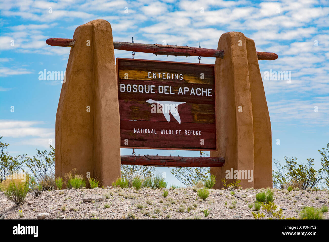 New York, San Antonio, Bosque Del Apache National Wildlife Refuge, Eingang melden Stockfoto