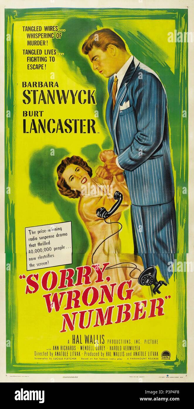 Original Film Titel: SORRY falsche Nummer. Englischer Titel: SORRY falsche Nummer. Film Regie: Anatole Litvak. Jahr: 1948. Quelle: Paramount Pictures/Album Stockfoto