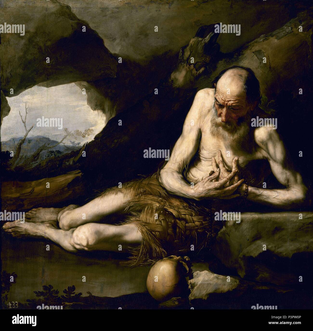 'Saint Paul der Einsiedler", 1640, Öl auf Leinwand, 143 cm x 143 cm, P 01075. Thema:: Lanfranco (1591-1652). Lage: Museo del Prado - PINTURA, MADRID, SPANIEN. Stockfoto