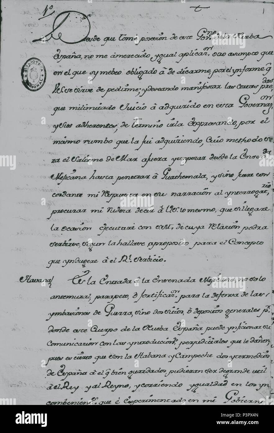 PAGINA DE INFORME DEL VIRREY LINARES eine SUCESORES 1716. Lage: Biblioteca Nacional - COLECCION, MADRID, SPANIEN. Stockfoto