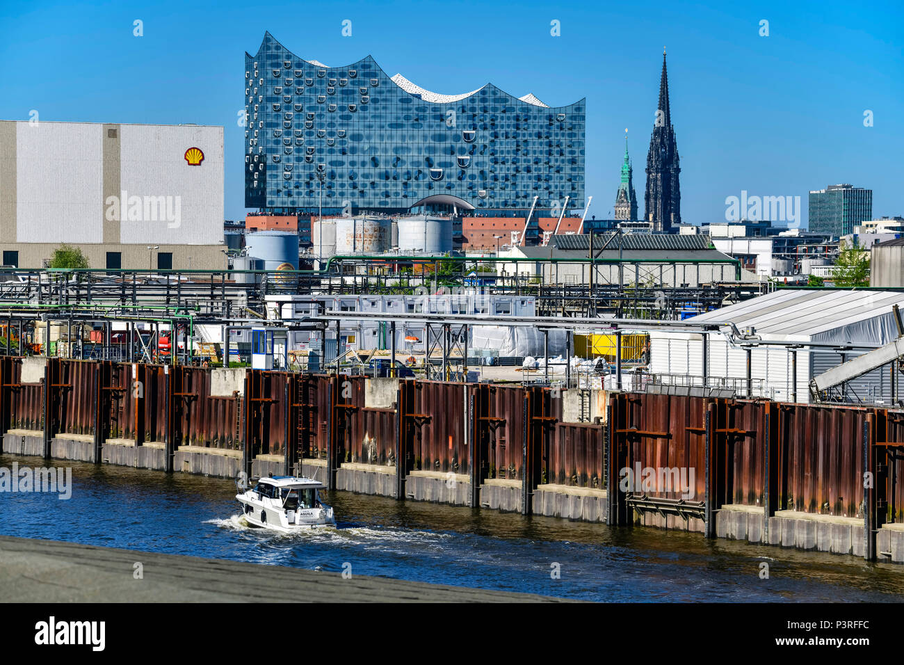 Elbphilharmonie, Reiher Rose und Hafenanlagen in Hamburg, Deutschland, Europa, Reiherstieg und Hafenanlagen in Hamburg, Deutschland, Europa Stockfoto