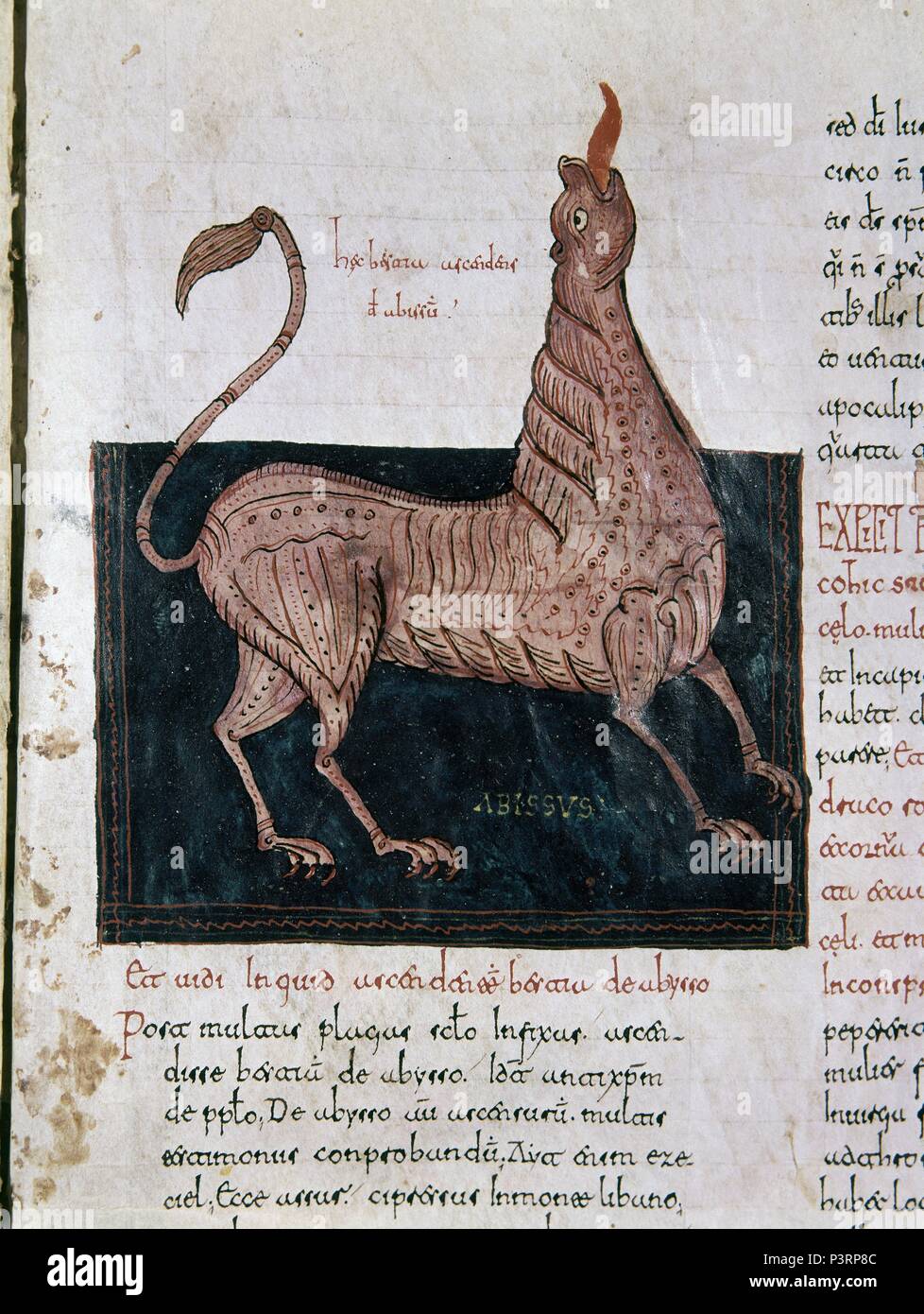 COMENTARIOS AL APOCALIPSIS-Folio 117 R. Autor: Beatus von Liébana (C. 730 - C. 798). Lage: CATEDRAL - BIBLIOTECA, BURGO DE OSMA, Soria, Spanien. Stockfoto