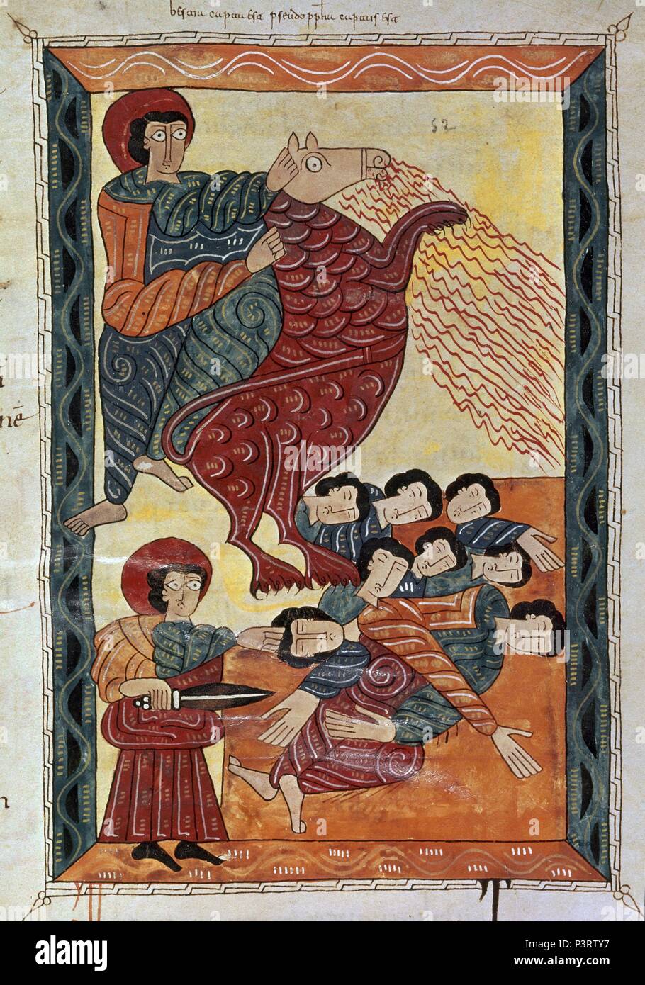 COMENTARIOS AL APOCALIPSIS - BEATO DEL ESCORIAL - SIGLO X Autor: Beatus von Liébana (C. 730 - C. 798). Lage: MONASTERIO - BIBLIOTECA - COLECCION, SAN LORENZO DEL Escorial, Madrid, Spanien. Stockfoto