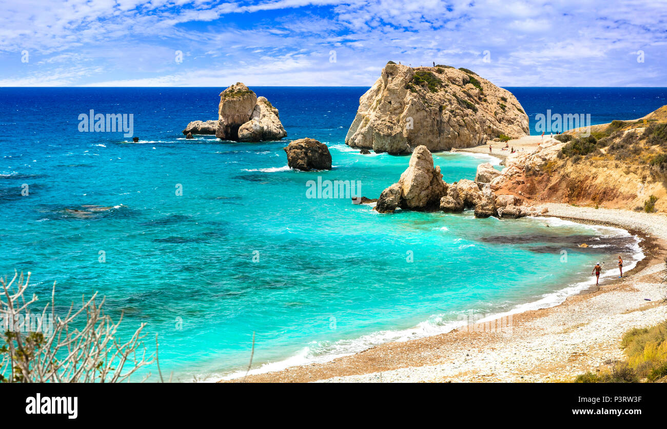 Schöne Petra tou Romiou Beach, Zypern Insel. Stockfoto