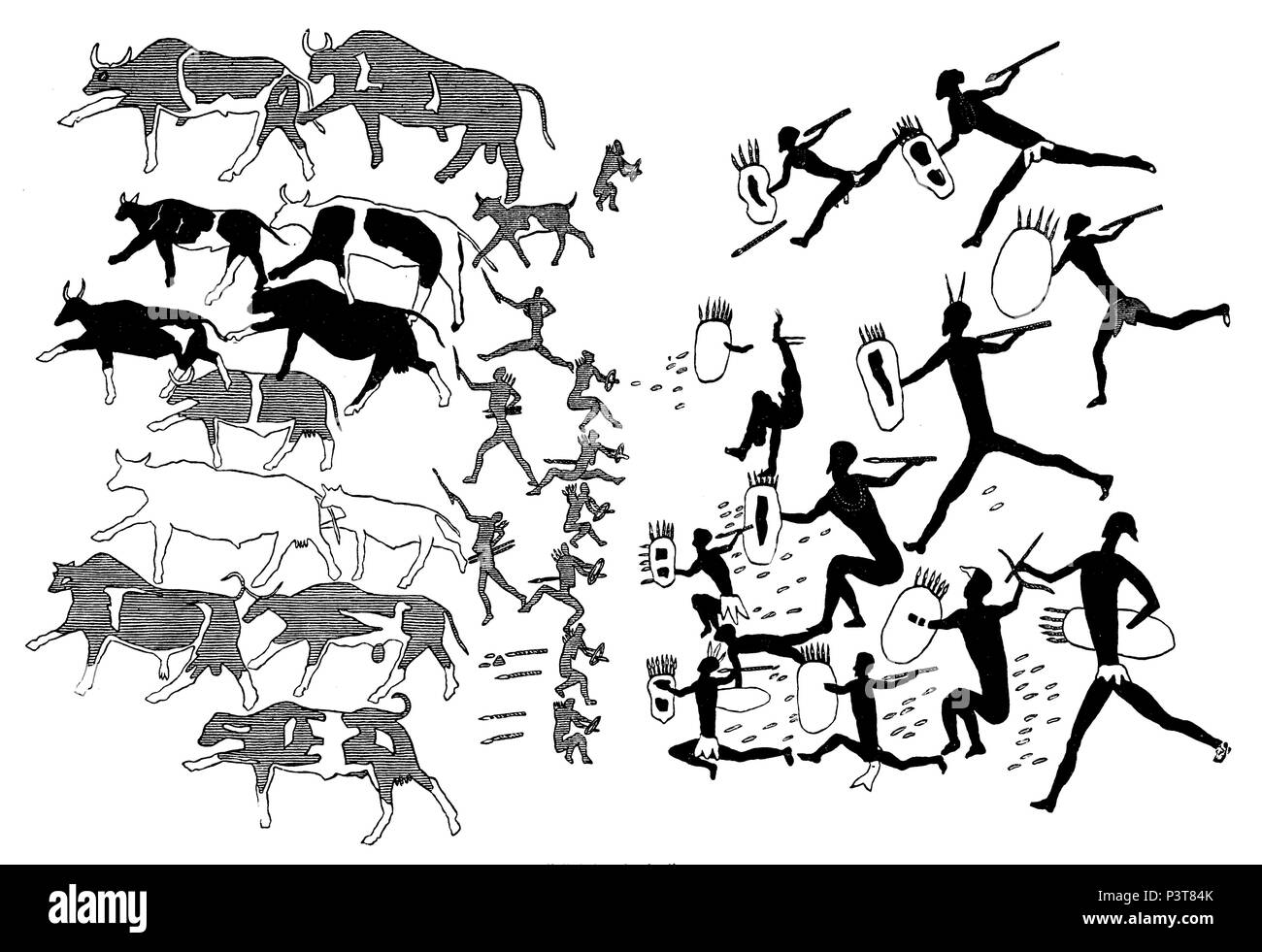 Buschmänner Jagd auf wilde Tiere. Nach einer Zeichnung in einer Höhle in der Nähe des Hermon. Nach Andree, Stockfoto