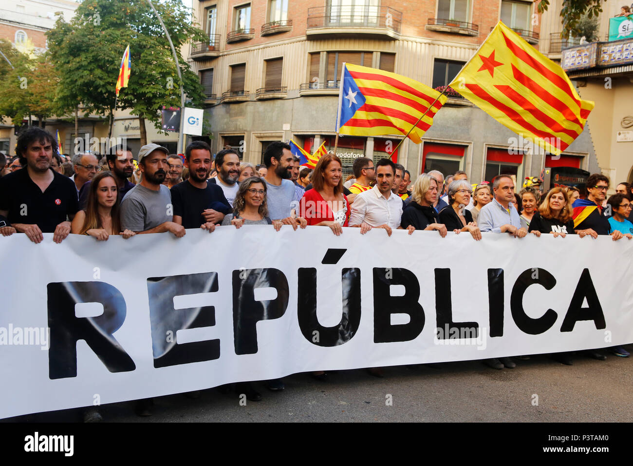 Girona, Katalonien, Spanien - Demonstration der Unabhängigkeit und die Gründung einer Republik Stockfoto