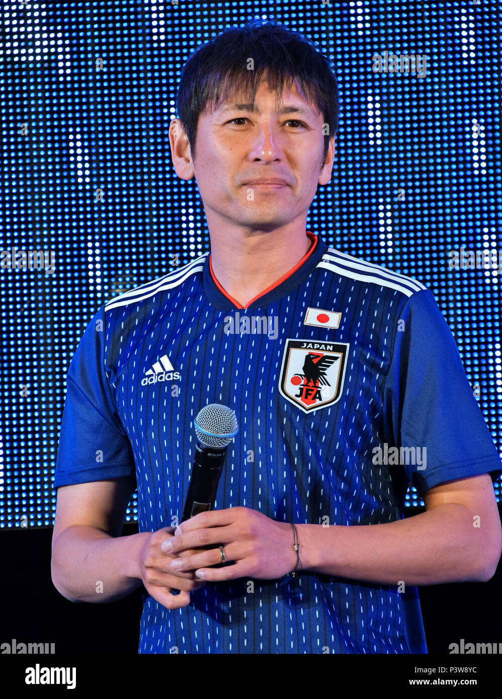 Koji Nakata, Juni 19, 2018, Tokyo, Japan: ehemaliger Fußballprofi Koji Nakata besucht die public viewing Veranstaltung für FIFA WM Russland 2018 Match zwischen Japan und Kolumbien im Aqua City Odaiba in Tokio, Japan, die am 19. Juni 2018. Stockfoto