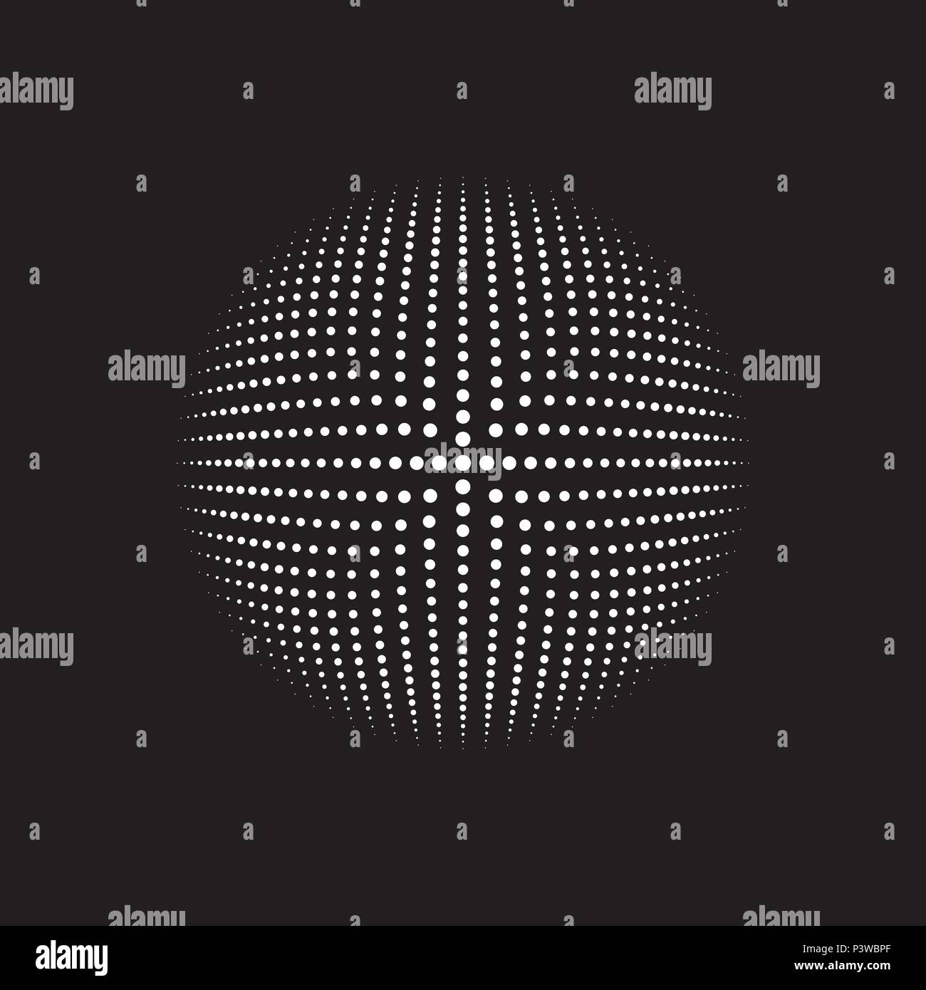 Kreisförmige monochrom Dot Pattern Vektor mit 4 radiale Achse Linien, Punkte in einem mathematischen geometic Muster für kreatives Design Cover angeordnet, Poster Stock Vektor