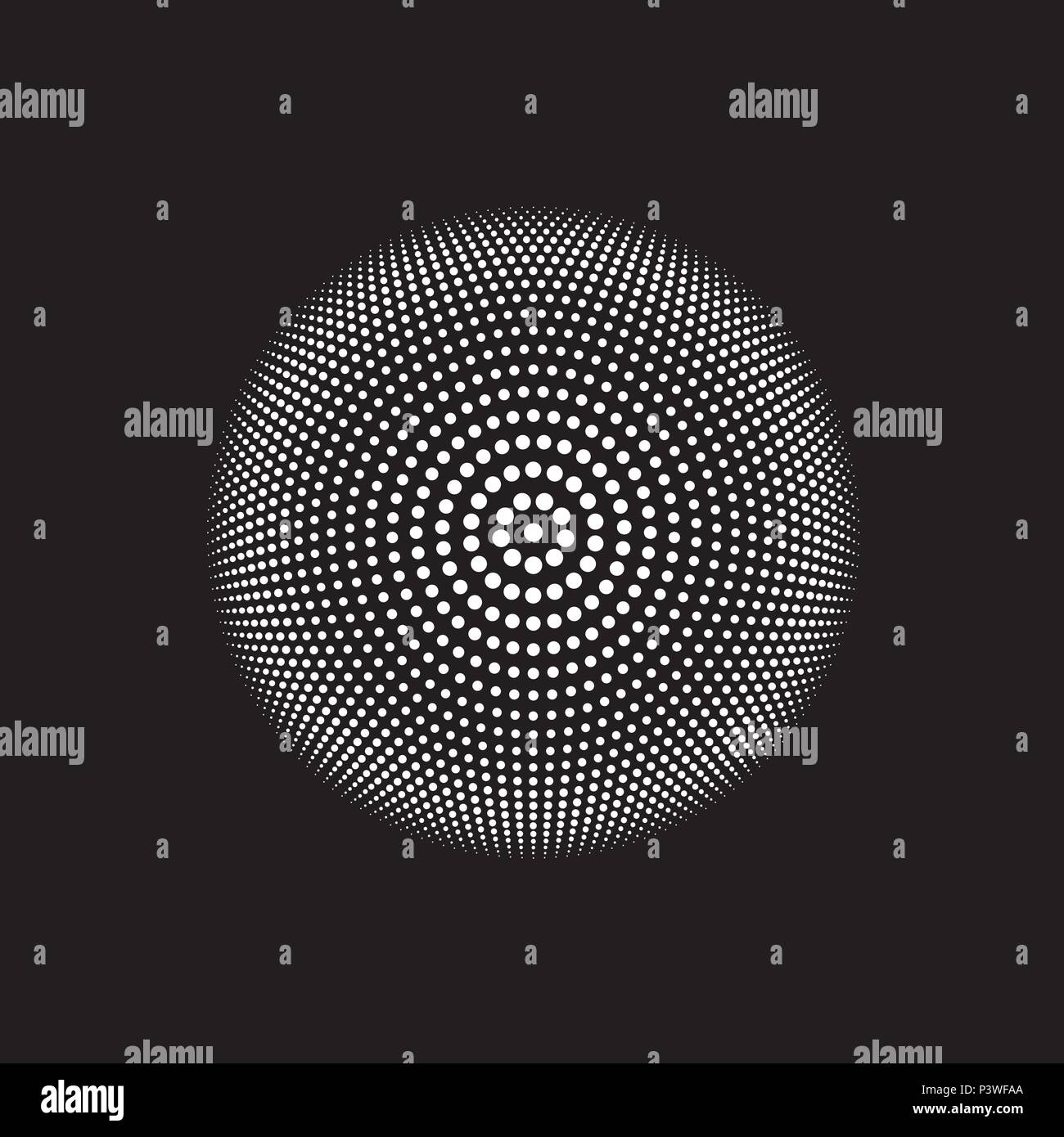 Kreisförmige monochrom Dot Pattern Vektor mit 9 radiale Achse Linien, Punkte in einem mathematischen geometic Muster für Creative Design Web & Print angeordnet Stock Vektor