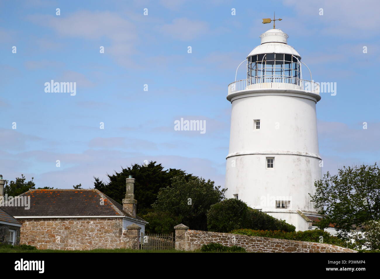 Leuchtturm auf die hl. Agnes, die Scilly-inseln, Cornwall, Großbritannien Stockfoto