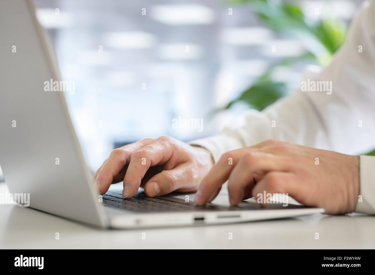 Geschäftsmann mit Laptop-Computer im Büro Stockfoto