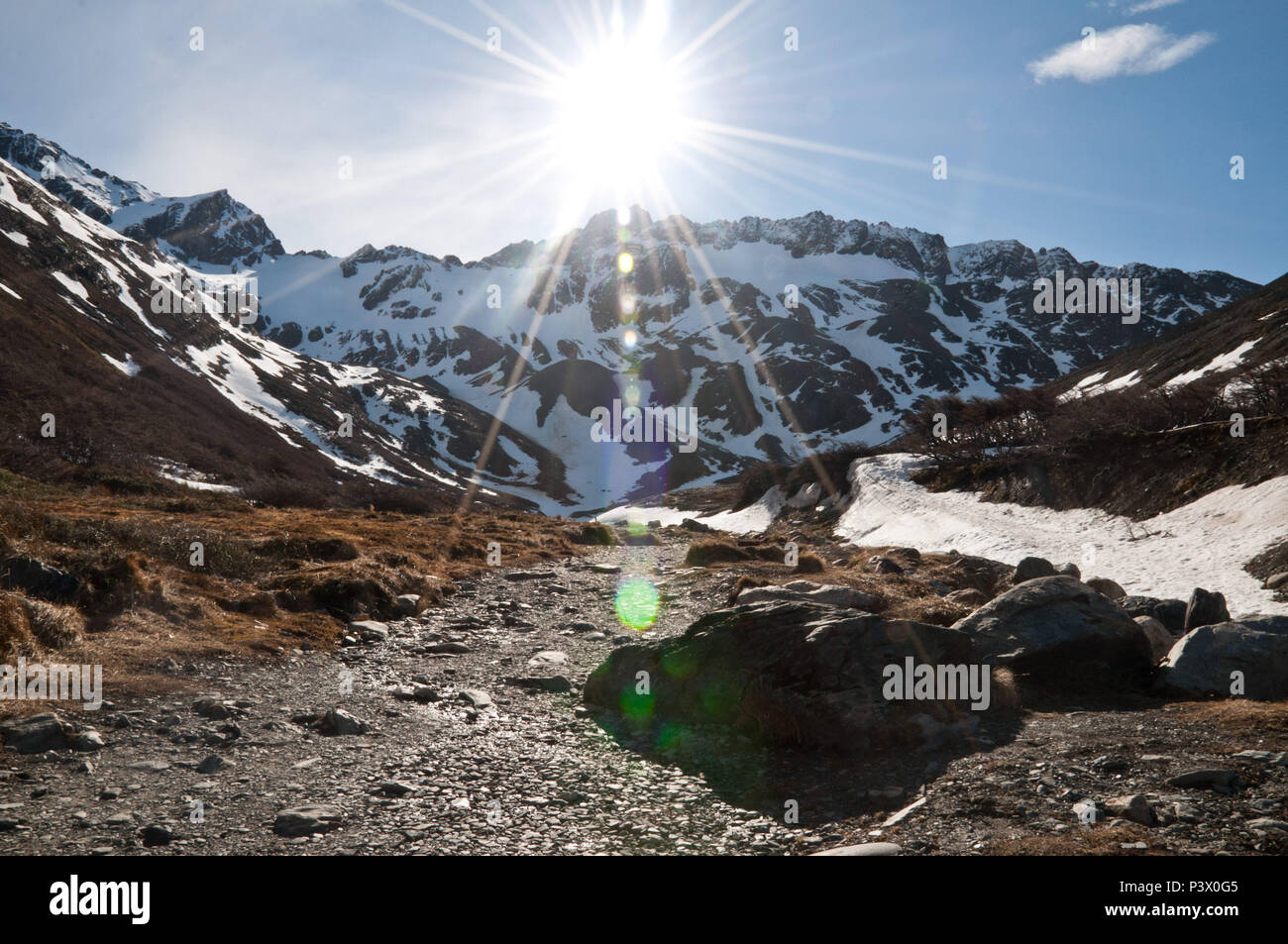 Na trilha Geleira Martial (Glaciar Martial), keine Meditation tun degelo. Eine geleira está localizada ao Norte da Cidade de Ushuaia, Região da Patagônia, na Argentinien. Stockfoto