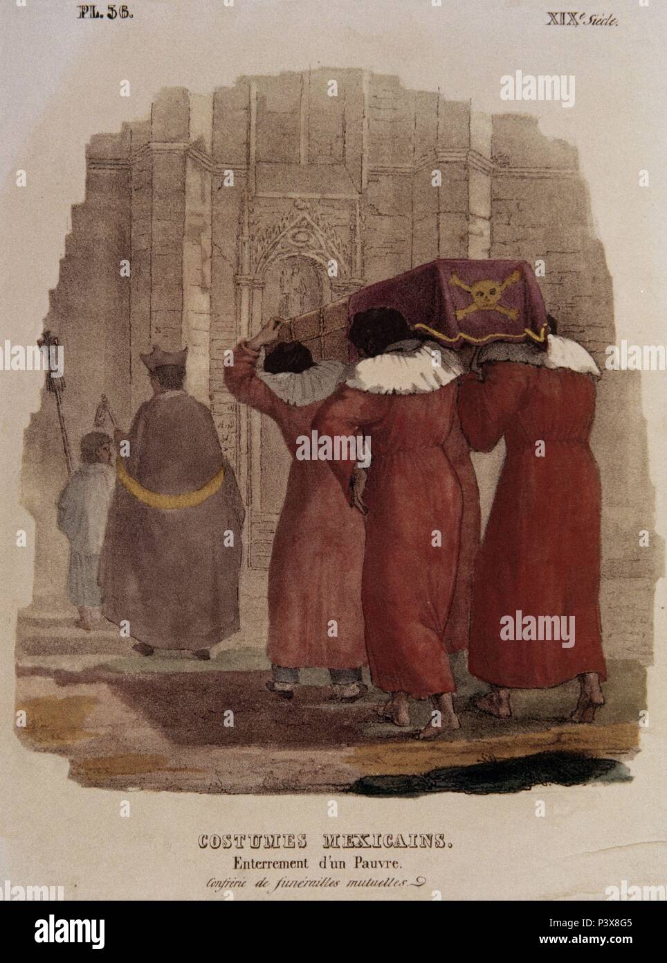 TRAJES CIVILES, MILITARES Y RELIGIOSOS DE MEXIKO - 1828 - ENTIERRO DE UN POBRE - LITOGRAFIA SIGLO XIX. Autor: Claudio Linati (1790-1832). Lage: das Museo DE AMERICA - COLECCION, MADRID, SPANIEN. Stockfoto