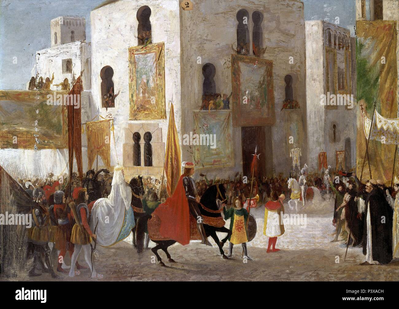 ENTRADA DE LOS REYES CATOLICOS EN MURCIA - 1876. Autor: José María Sobejano López (1852-1918). Lage: SOCIEDAD ECONOMICA DE AMIGOS DEL PAIS, SPANIEN. Stockfoto