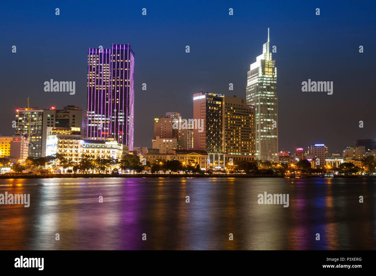 Skyline Saigon, Zentrum mit Bitexo-Tower, Distrikt 1, Ho-Chi-Minh-Stadt, Vietnam, Asien Stockfoto