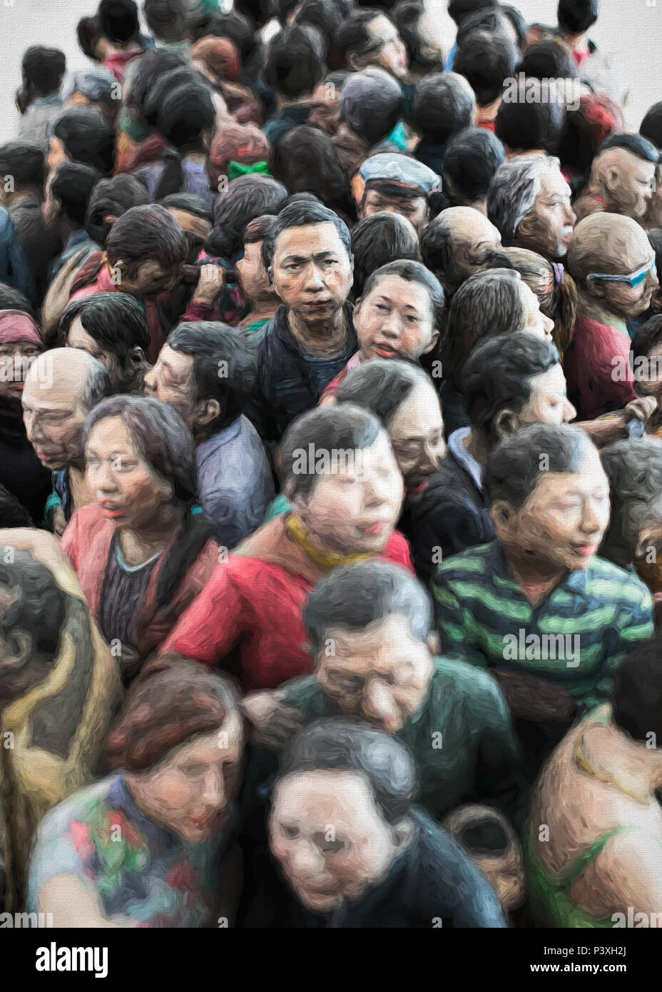 Mob von Menschen in einem sehr überfüllten Ort keine soziale Distanzierung Stockfoto