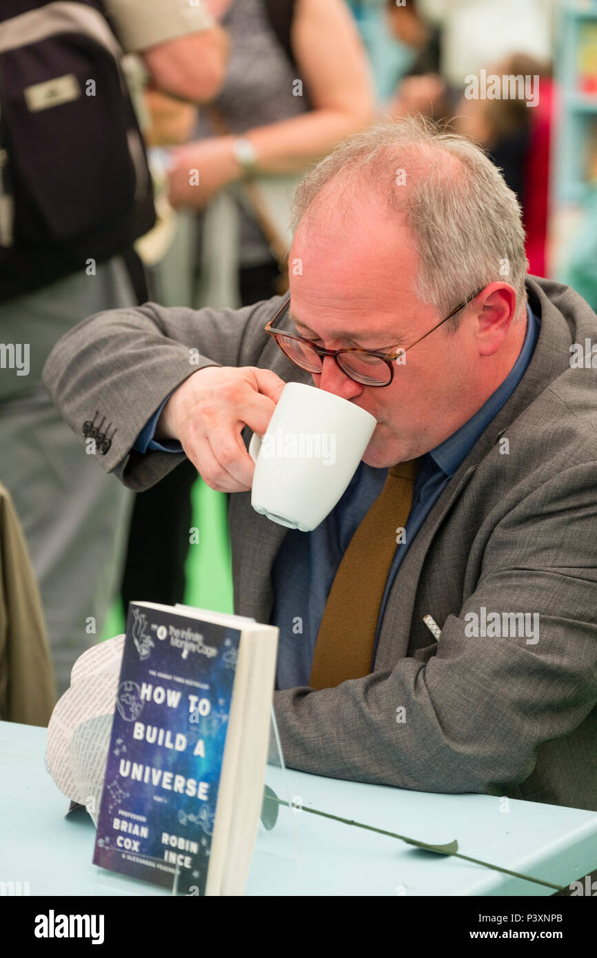 ROBIN INCE,, englischer Schauspieler, Schauspieler und Schriftsteller. Er ist am besten für die Präsentation der BBC Radio bekannte zeigen die Unendliche Affe Käfig mit dem Physiker Brian Cox. Im Hay Festival 2018 der Literatur und der Kunst. Das jährliche Festival in der kleinen Stadt von Heu auf Wye an der walisischen Grenze fotografierte, zieht die Dichter und Denker aus der ganzen Welt für 10 Tage feiern der Besten des geschriebenen Wortes, politischen Obwohl literarische Debatte und Stockfoto