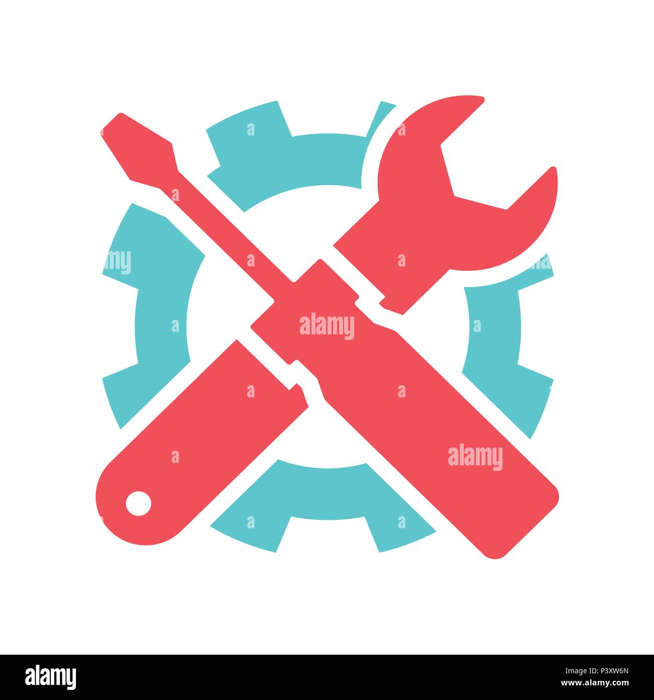 Isolierte Färbung Service Tools Symbol mit Zahnrad. Vektor Piktogramm Stil ist eine flache bicolor Symbol. Für Software- und Web Interface konzipiert und Symbolleisten Stock Vektor