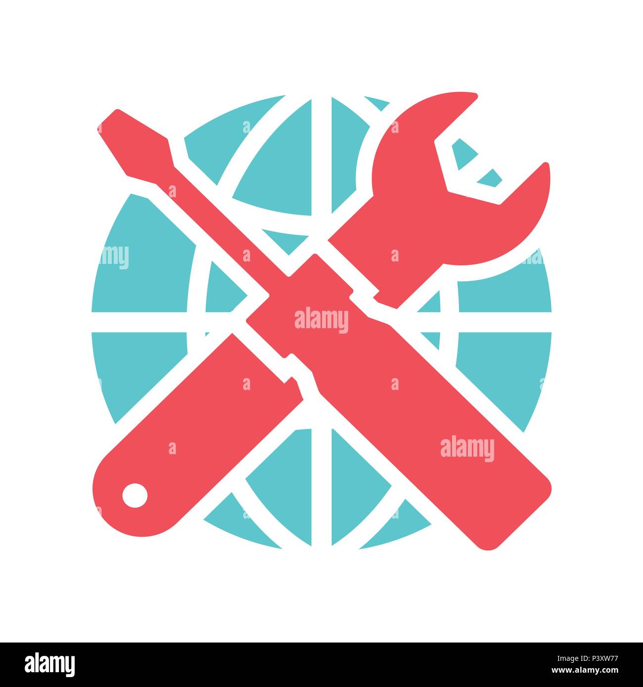 Isolierte Färbung Service Tools Symbol mit der Weltkugel. Vektor Piktogramm Stil ist eine flache bicolor Symbol. Für Software- und Web Interface konzipiert und Symbolleisten Stock Vektor