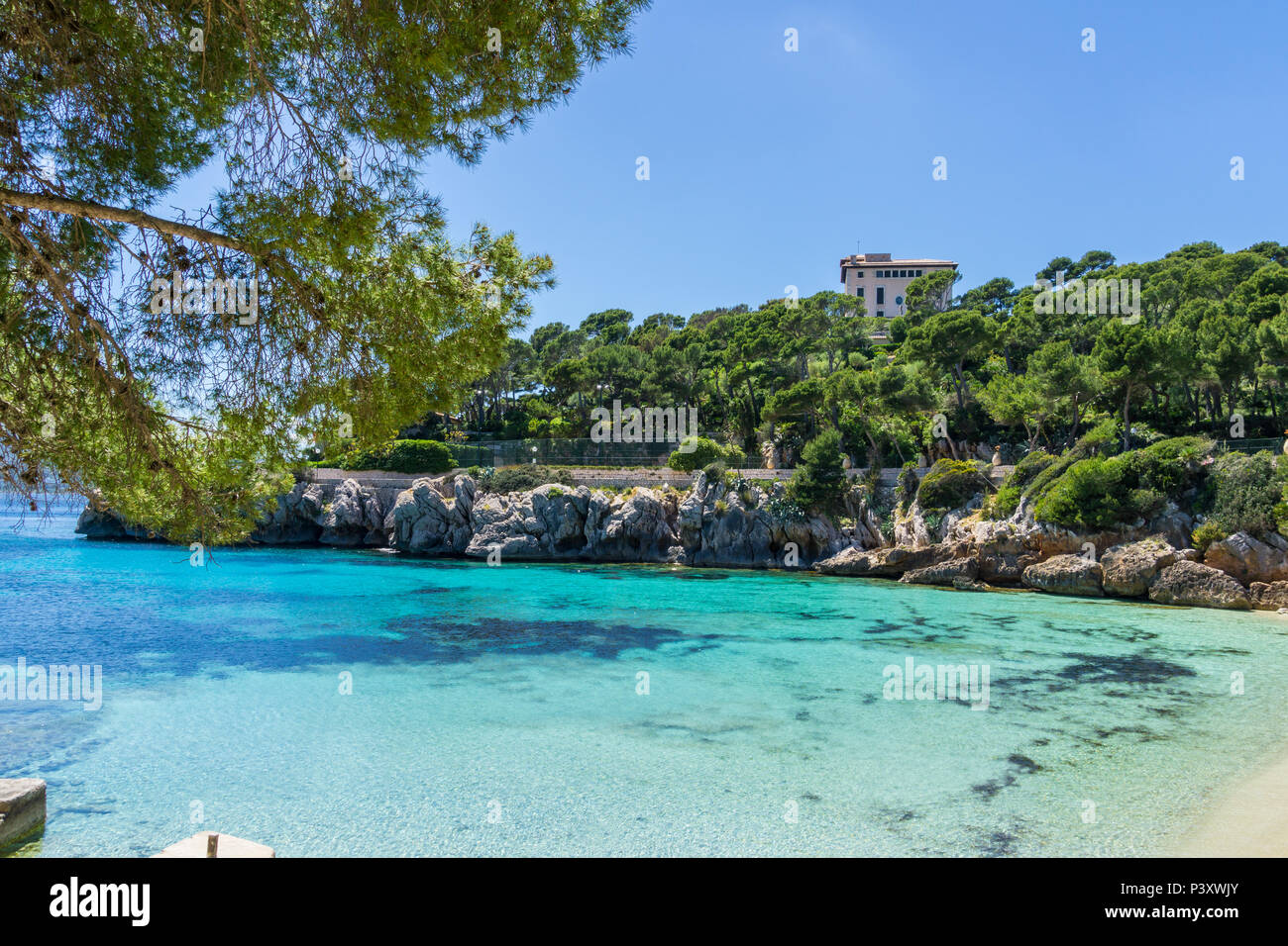 Mallorca, Ferienhäuser in Cala Gat Paradies wie weißen Sandstrand und Sonne im Sommer Stockfoto