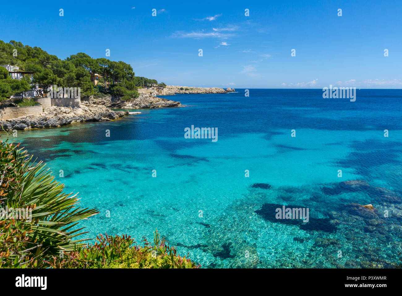 Mallorca, Sommer, Sonne und Urlaub Gefühle zu perfekten türkis Strand der Cala Gat Stockfoto