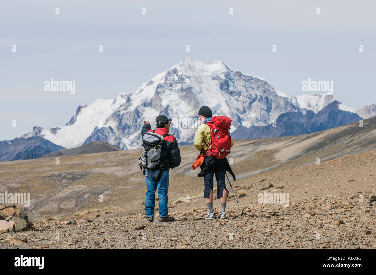 Trekking in der Cordillera Real Region der bolivianischen Anden. Stockfoto