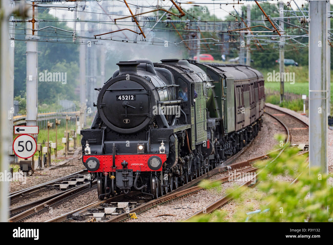Winwick Cheshire Vereinigtes Königreich. Juni 2018 18. Der weltweit bekannteste Dampflokomotive, Lner Klasse A3 4-6-2 Nr. 60103 Flying Scotsman Kreuzung gesehen Stockfoto