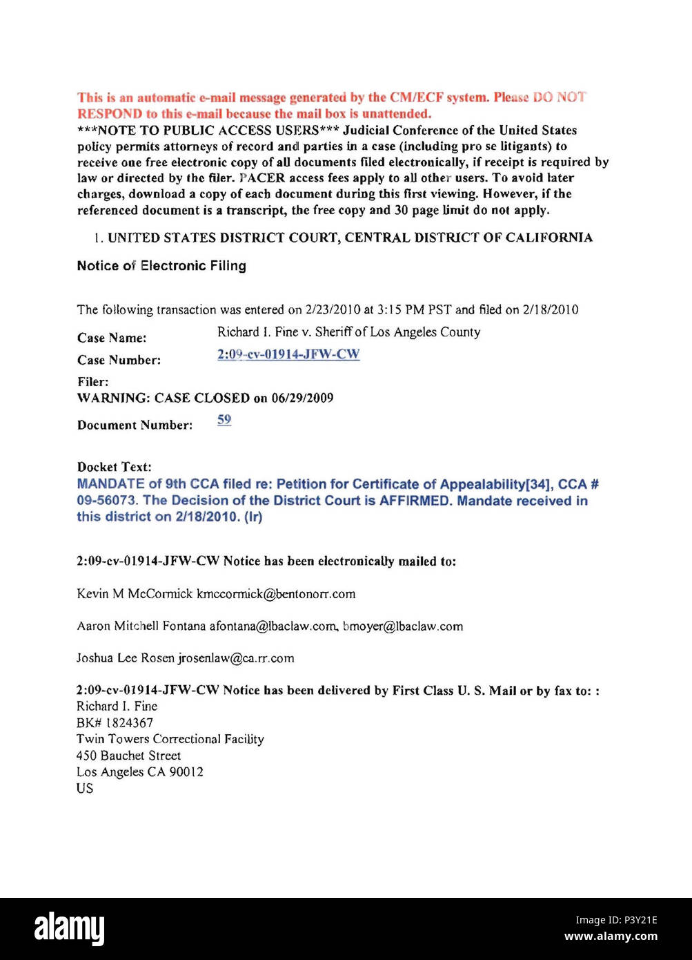 10-02-23 - fein - v-Sheriff-Nef-von-Mandat. Stockfoto