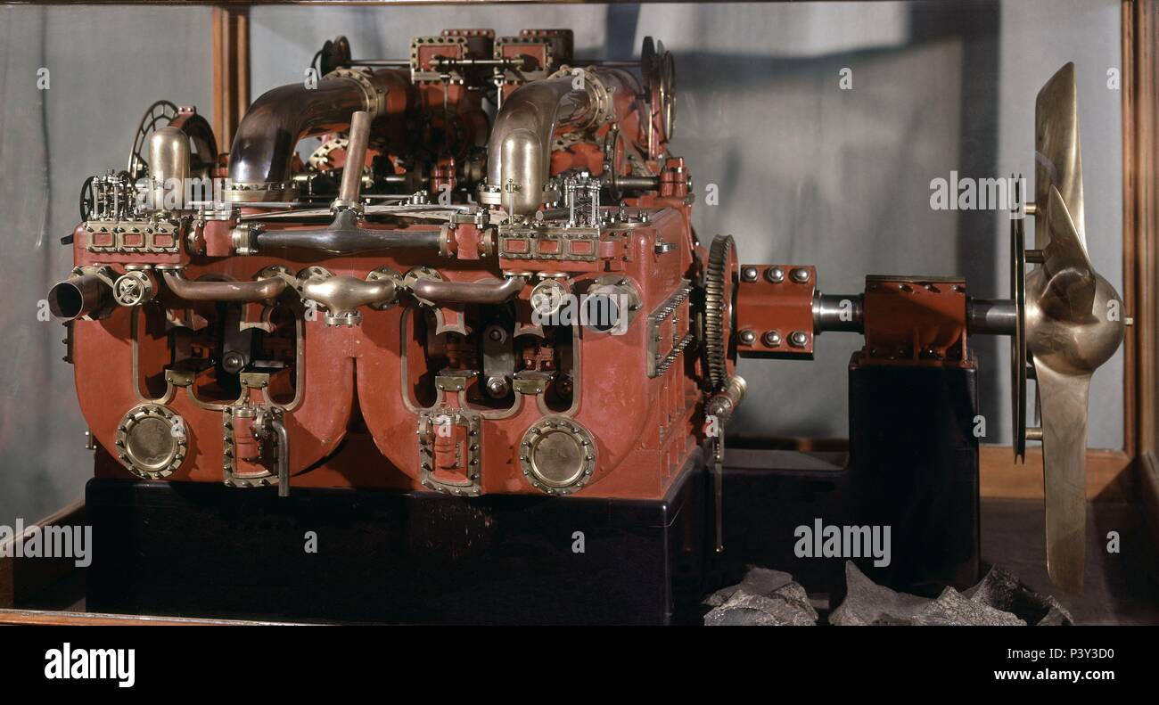 MODELO DE LA MAQUINA DEL NUMANCIA. Lage: Museo Naval / MINISTERIO DE MARINA, MADRID, SPANIEN. Stockfoto