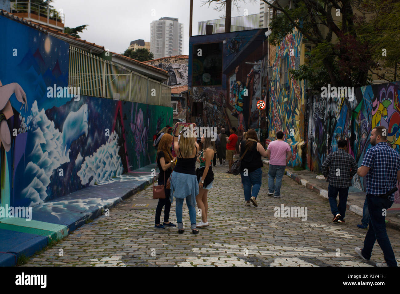 Beco do Batman situado na Vila Madalena, Zona Oeste de São Paulo. Stockfoto