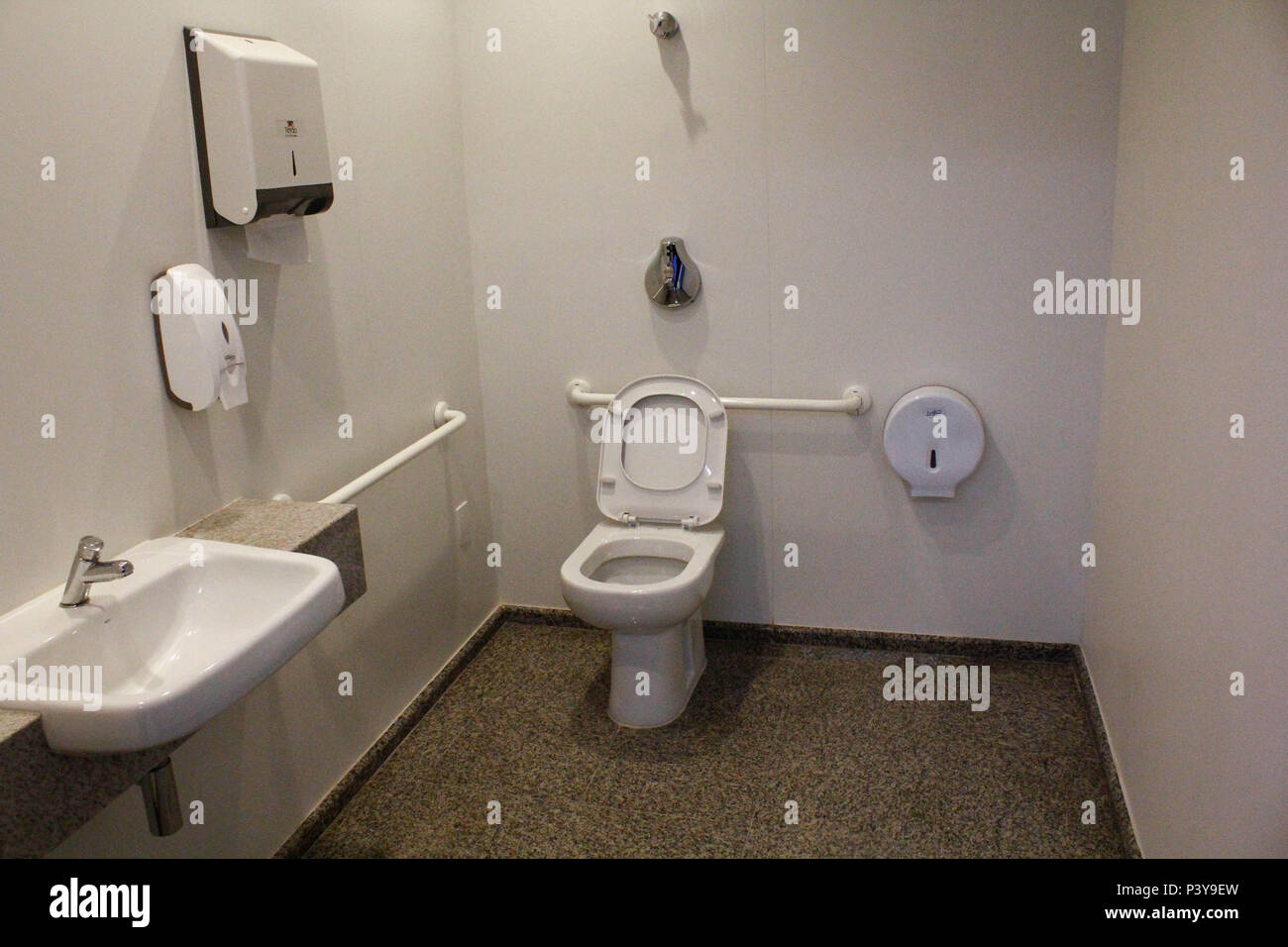 Banheiro adaptado para deficiencia portador de física ou deficiente. Stockfoto