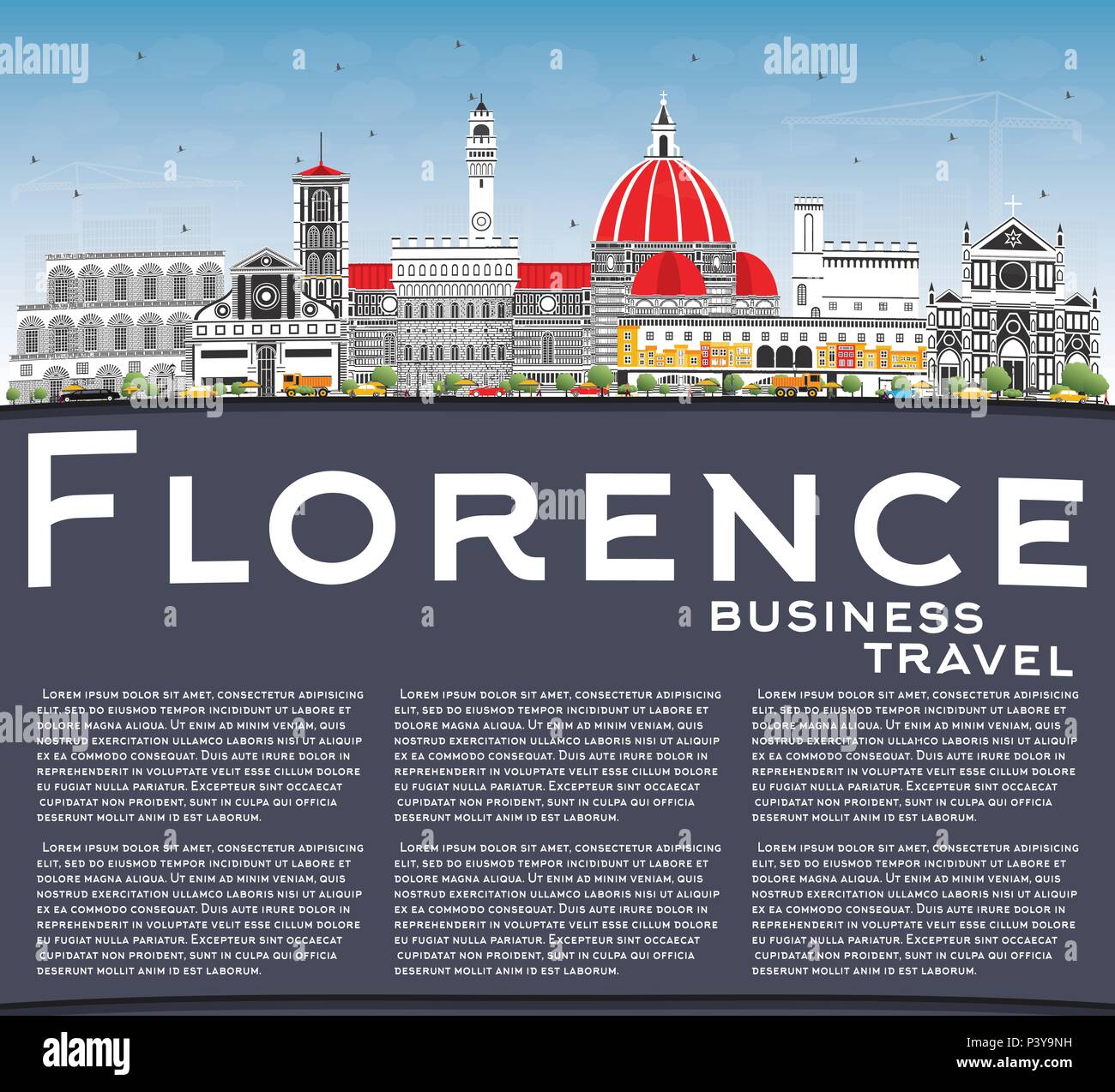 Florenz Italien City Skyline mit Farbe Gebäude, blauer Himmel und Kopieren. Vector Illustration. Business Travel und Tourismus Konzept Stock Vektor
