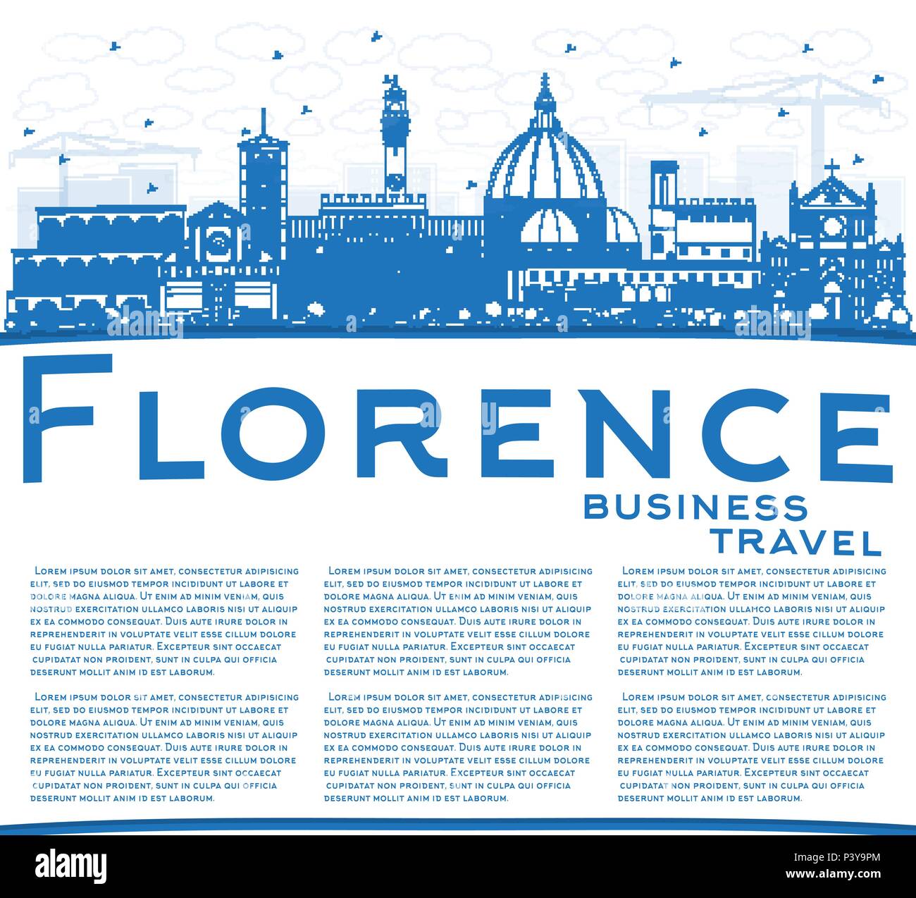 Umrisse Florenz Italien Skyline der Stadt mit blauen Gebäude und Kopieren. Vector Illustration. Business Travel und Tourismus Konzept Stock Vektor